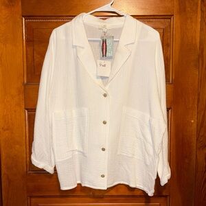 White Button-Up Shirt with Pockets